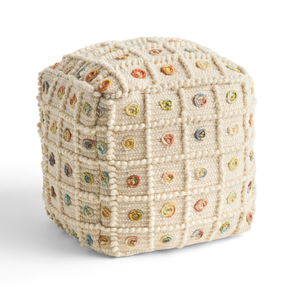 gdf studio Jaceyon Boho Wool and Cotton Ottoman Pouf