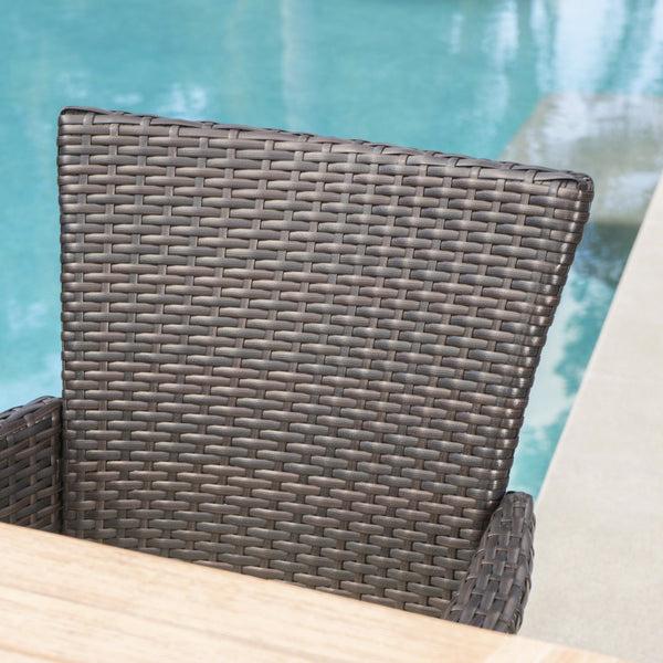 Gdf Studio Jacks Outdoor 6 Piece Acacia Wood Dining Set With Wicker Dining Chairs