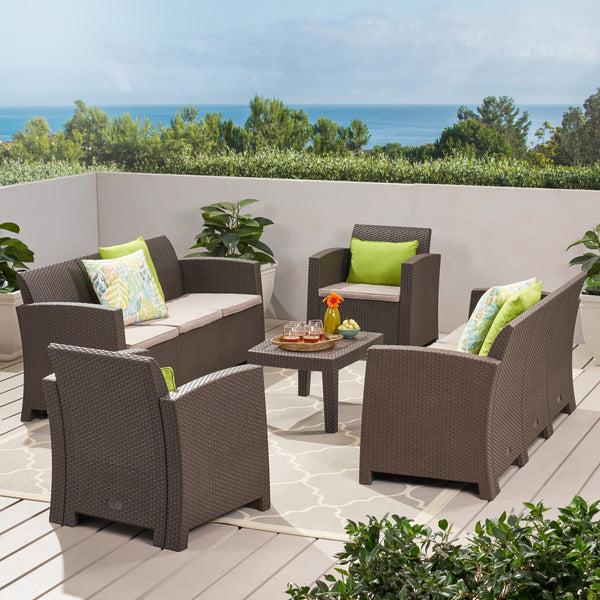 Gdf Studio Jacob Outdoor 5 Piece Faux Wicker Rattan Style Chat Set