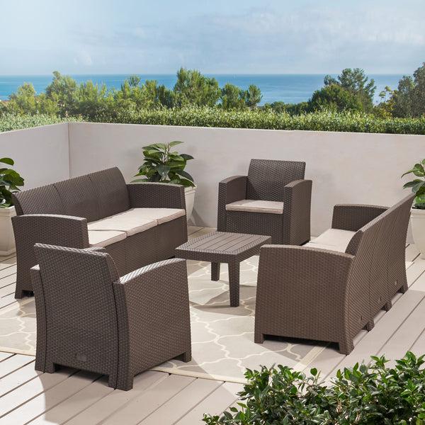 Gdf Studio Jacob Outdoor 5 Piece Faux Wicker Rattan Style Chat Set