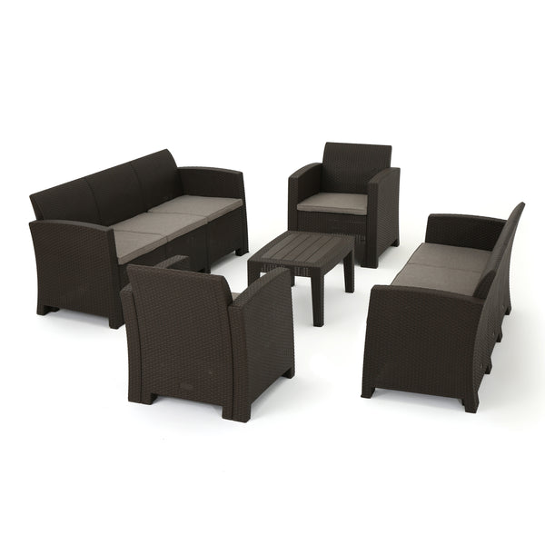 gdf studio Jacob Outdoor 5 Piece Faux Wicker Rattan Style Chat Set