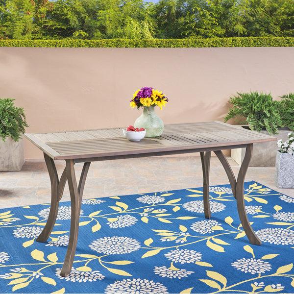Gdf Studio Jaden Outdoor Acacia Wood Rectangular Dining Table Gray