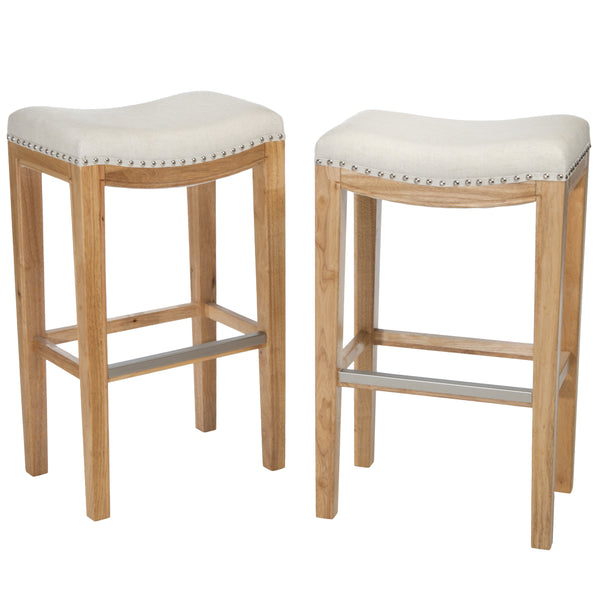 gdf studio Jaeden Beige Backless 30-Inch Bar Stools (Set of 2)