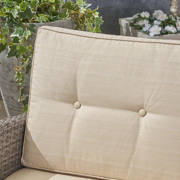 Gdf Studio Jake Outdoor 7 Seater Wicker Chat Set With An Iron Fire Pit Gray And Dark Gray