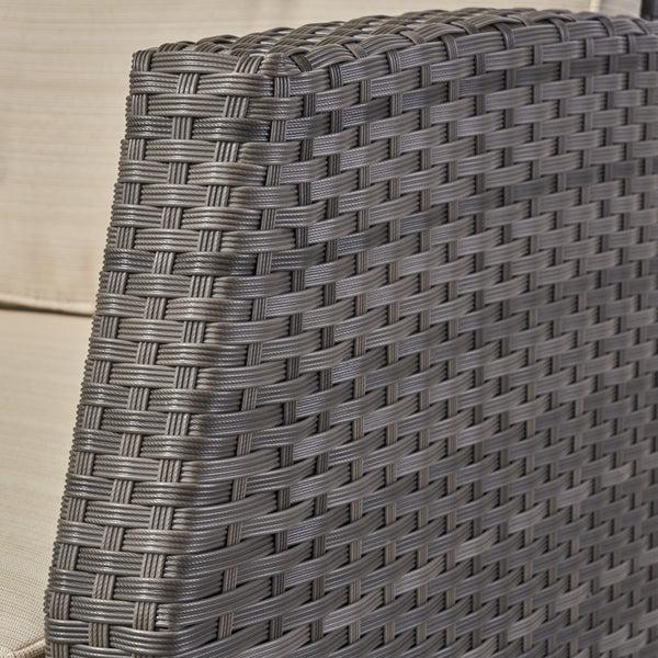 Gdf Studio Jake Outdoor 7 Seater Wicker Chat Set With An Iron Fire Pit Gray And Dark Gray