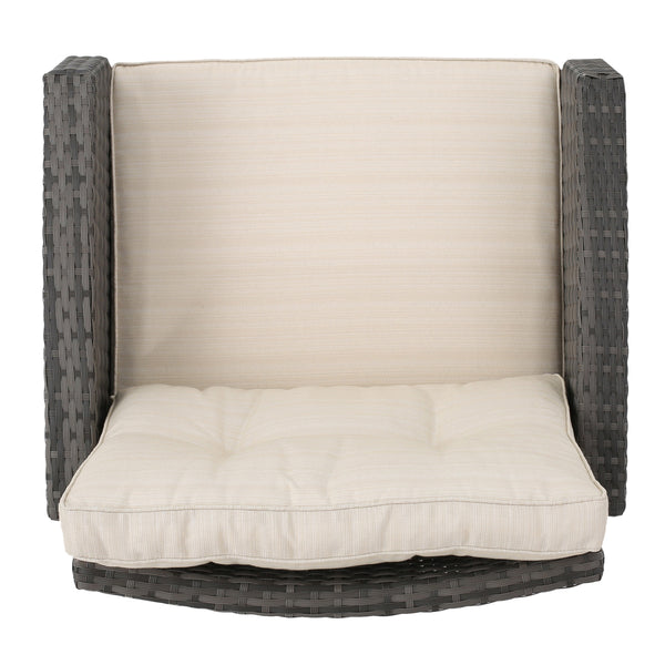 Gdf Studio Jake Outdoor 7 Seater Wicker Chat Set With Light Weight Concrete Fire Pit Gray And Dark Gray
