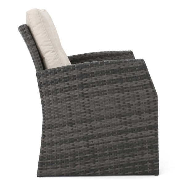 Gdf Studio Jake Outdoor 7 Seater Wicker Chat Set With Light Weight Concrete Fire Pit Gray And Dark Gray