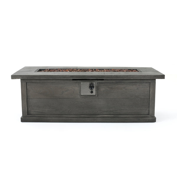Gdf Studio Jake Outdoor 7 Seater Wicker Chat Set With Wood Finished Fire Pit Gray And Gray