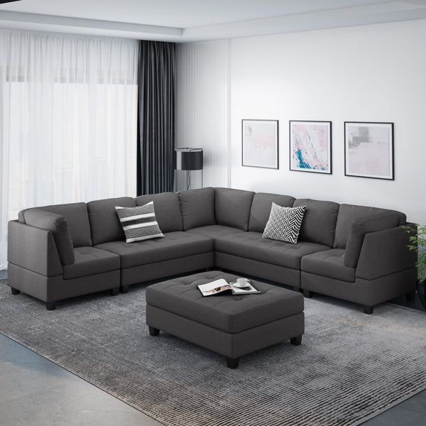 Gdf Studio Jakyri Contemporary 7 Seater Fabric Sectional
