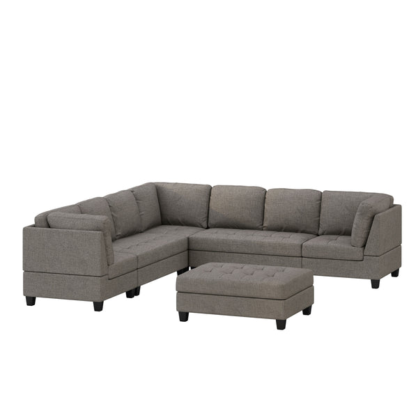 Gdf Studio Jakyri Fabric 7 Seater Tufted Sectional Sofa