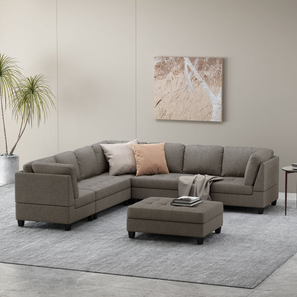 Gdf Studio Jakyri Fabric 7 Seater Tufted Sectional Sofa
