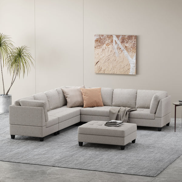 gdf studio Jakyri Fabric 7 Seater Tufted Sectional Sofa