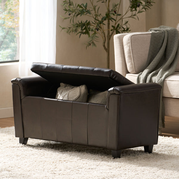 Gdf Studio James Brown Tufted Leather Armed Storage Ottoman Bench