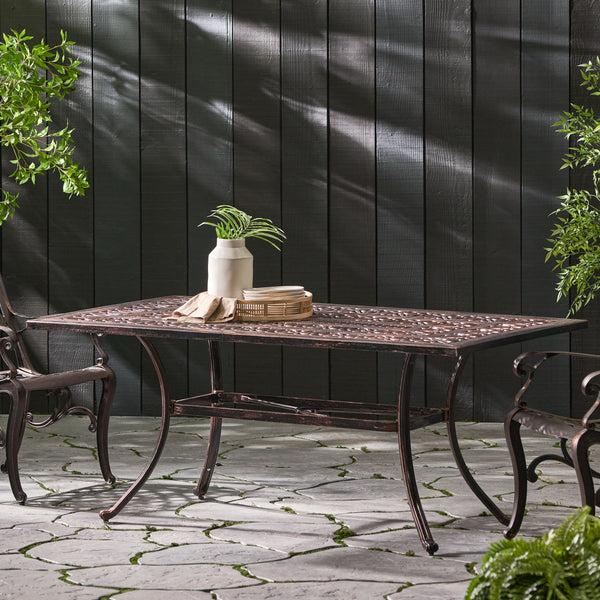 Gdf Studio Jamie Outdoor Rectangular Cast Aluminum Dining Table Shiny Copper