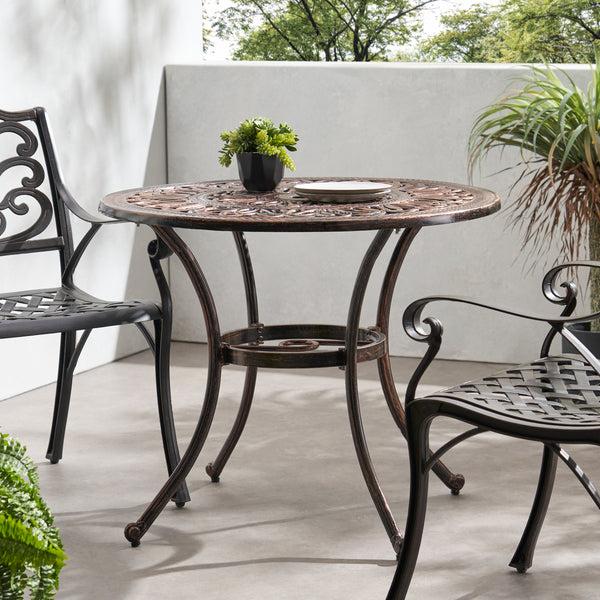 Gdf Studio Jamie Outdoor Round Cast Aluminum Dining Table Shiny Copper