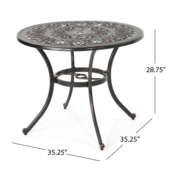 Gdf Studio Jamie Outdoor Round Cast Aluminum Dining Table Shiny Copper