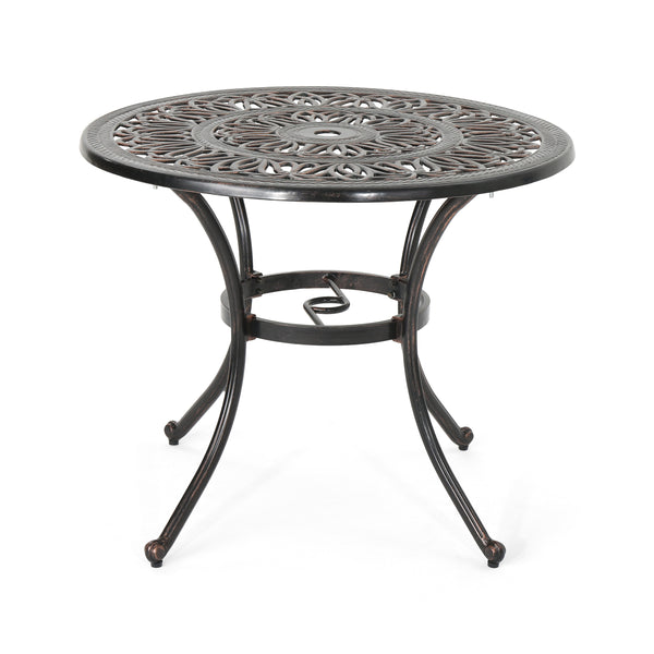 gdf studio Jamie Outdoor Round Cast Aluminum Dining Table Shiny Copper