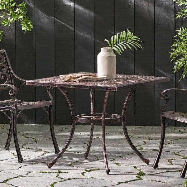 Gdf Studio Jamie Outdoor Square Cast Aluminum Dining Table Shiny Copper