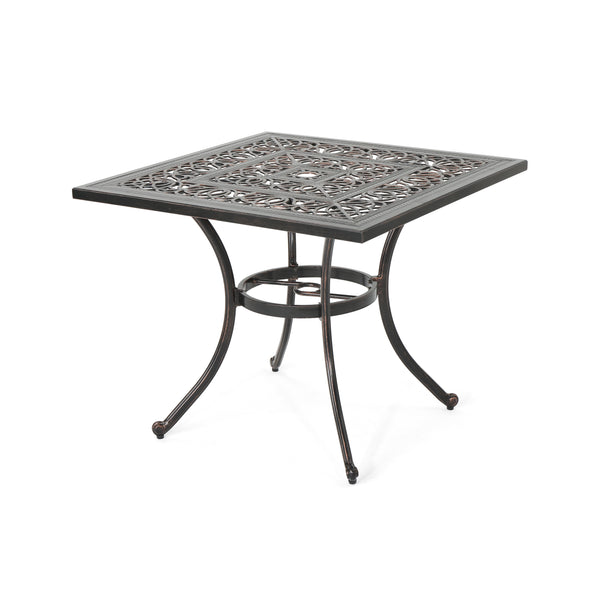 Gdf Studio Jamie Outdoor Square Cast Aluminum Dining Table Shiny Copper