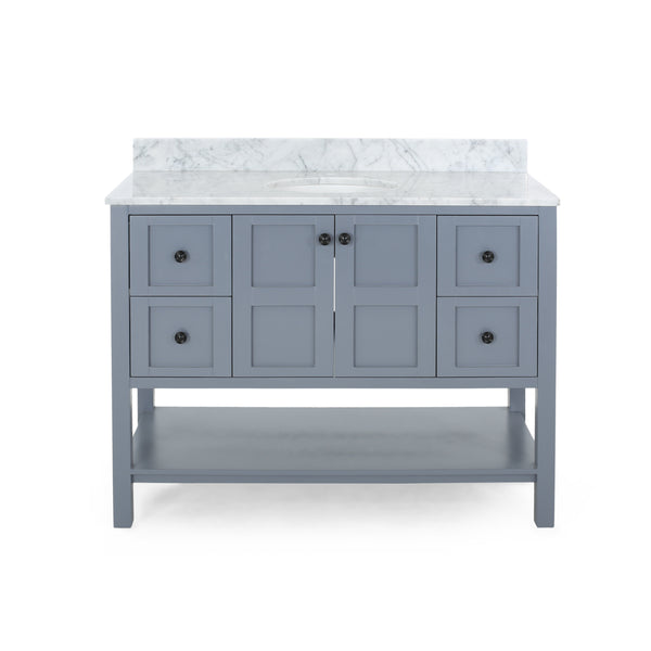gdf studio Jamison Contemporary 48" Wood Single Sink Bathroom Vanity with Marble Counter Top with Carrara White Marble