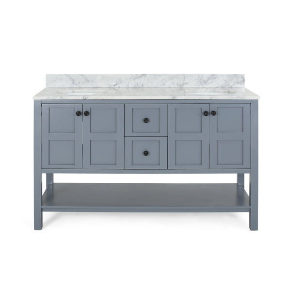 gdf studio Jamison Contemporary 60" Wood Double Sink Bathroom Vanity with Marble Counter Top with Carrara White Marble
