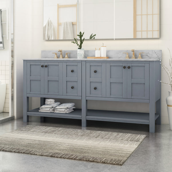 Gdf Studio Jamison Contemporary 72" Wood Double Sink Bathroom Vanity With Marble Counter Top With Carrara White Marble