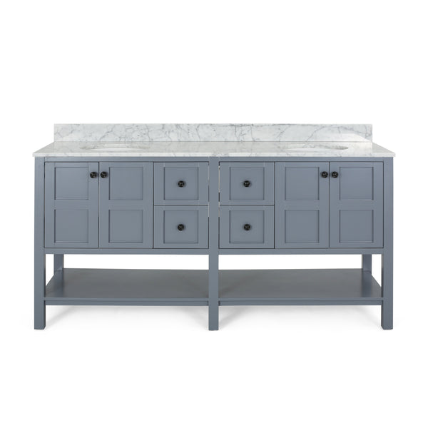 gdf studio Jamison Contemporary 72" Wood Double Sink Bathroom Vanity with Marble Counter Top with Carrara White Marble