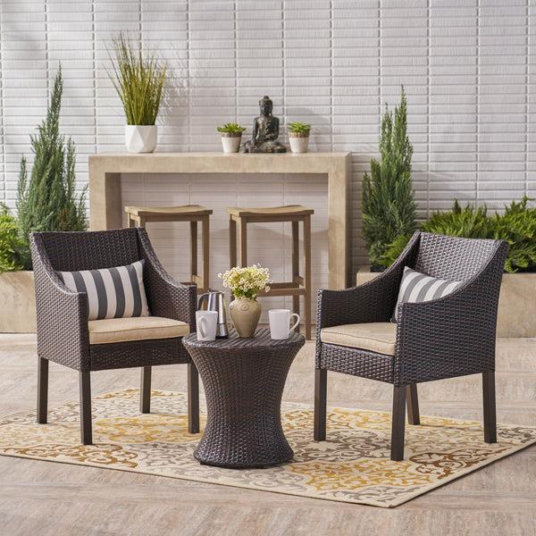 Gdf Studio Janet Outdoor 3 Piece Wicker Chat Set Multibrown With Beige Cushions