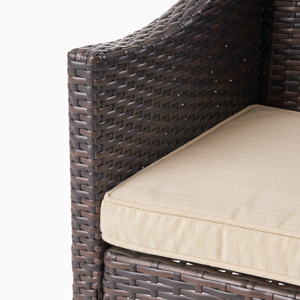 Gdf Studio Janet Outdoor 3 Piece Wicker Chat Set Multibrown With Beige Cushions
