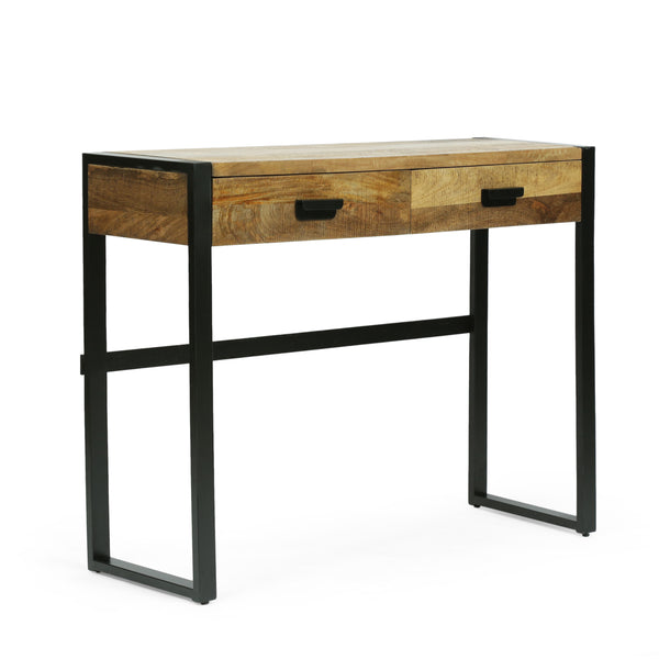 gdf studio Jarvi Modern Industrial Handcrafted Mango Wood Desk with Drawers Natural and Black