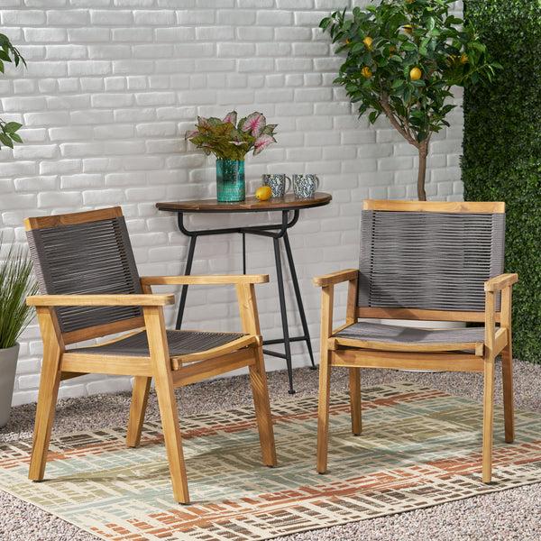 Gdf Studio Jasiel Outdoor Acacia Wood Dining Chair With Rope Seating (Set Of 2)