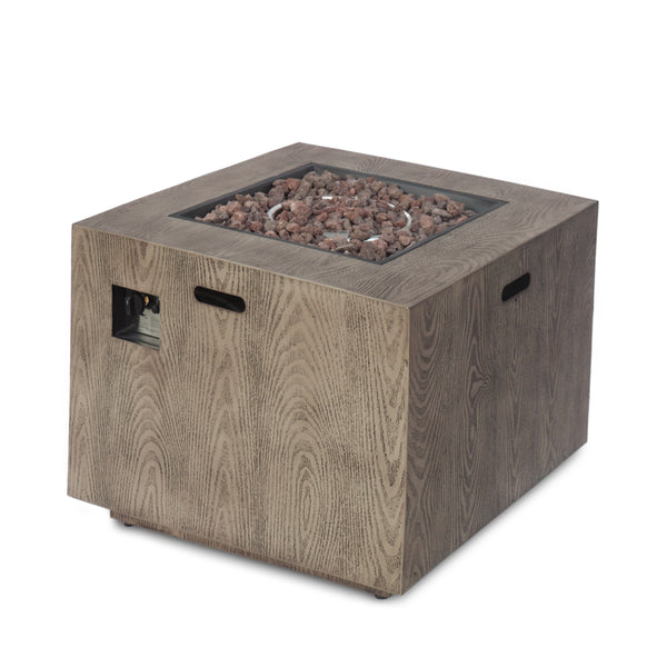 gdf studio Jasmine Cube Wood Finish Propane Fire Pit