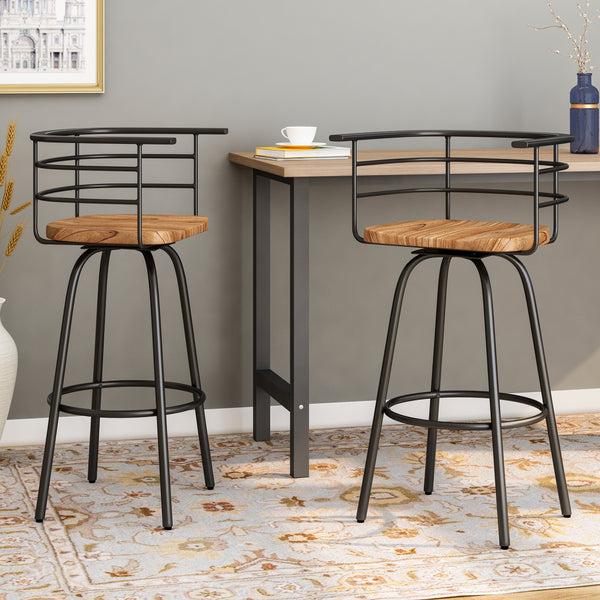 Gdf Studio Jasmine Industrial Modern 29" Swivel Barstool With Rubberwood Seat (Set Of 2)