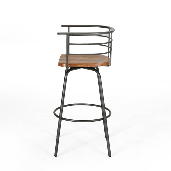 Gdf Studio Jasmine Industrial Modern 29" Swivel Barstool With Rubberwood Seat (Set Of 2)