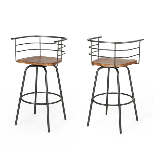 gdf studio Jasmine Industrial Modern 29" Swivel Barstool with Rubberwood Seat (Set of 2)