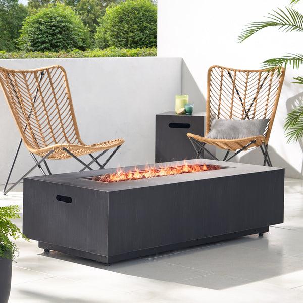 Gdf Studio Jasmine Outdoor 50 000 BTU Rectangular Fire Pit With Tank Holder Brushed Black