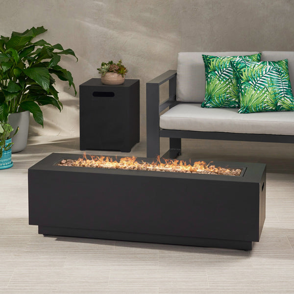 Gdf Studio Jasmine Outdoor Dark Gray Iron Rectangular Propane Fire Pit - 50 000 BTU
