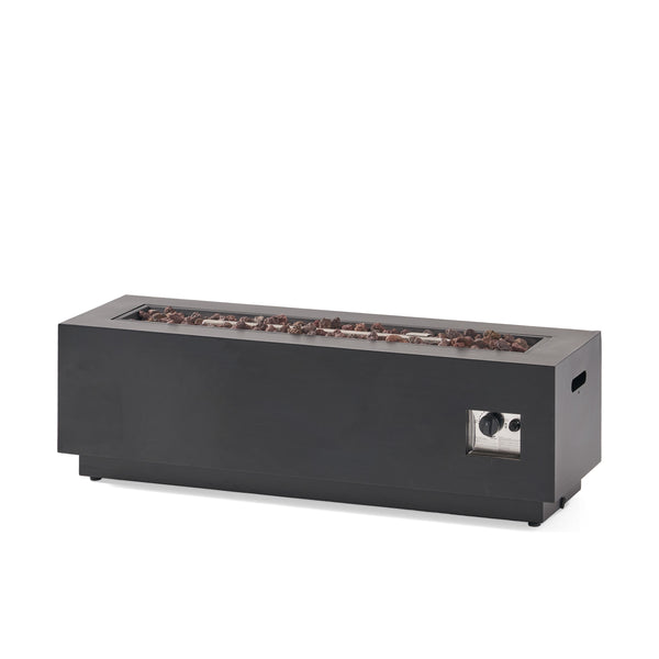 Gdf Studio Jasmine Outdoor Dark Gray Iron Rectangular Propane Fire Pit - 50 000 BTU