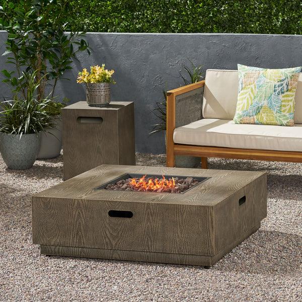 Gdf Studio Jasmine Square Wood Finish 50 000 BTU Propane Fire Pit