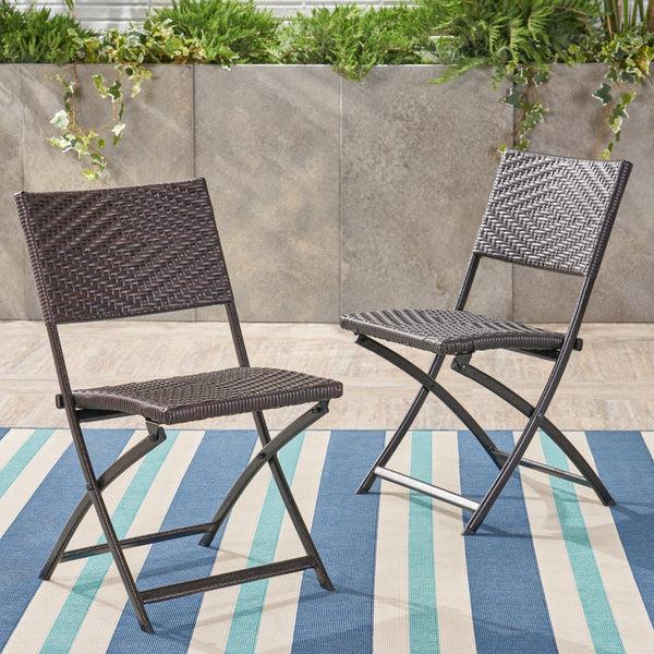 Gdf Studio Jason Outdoor Brown Wicker Folding Chair (Set Of 2)