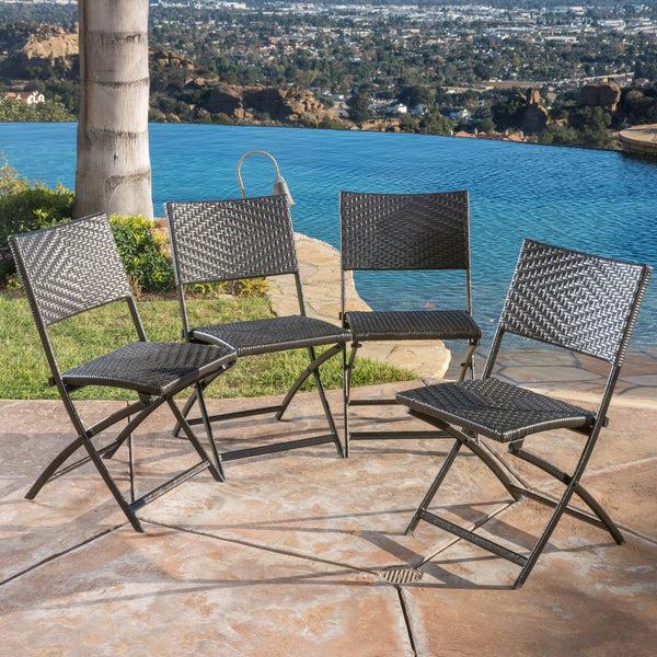 Gdf Studio Jason Outdoor Brown Wicker Folding Chair (Set Of 4)