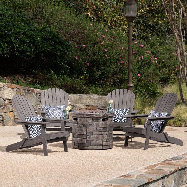Gdf Studio Jasper Outdoor Acacia Wood 5 Piece Adirondack Chair And Fire Pit Set