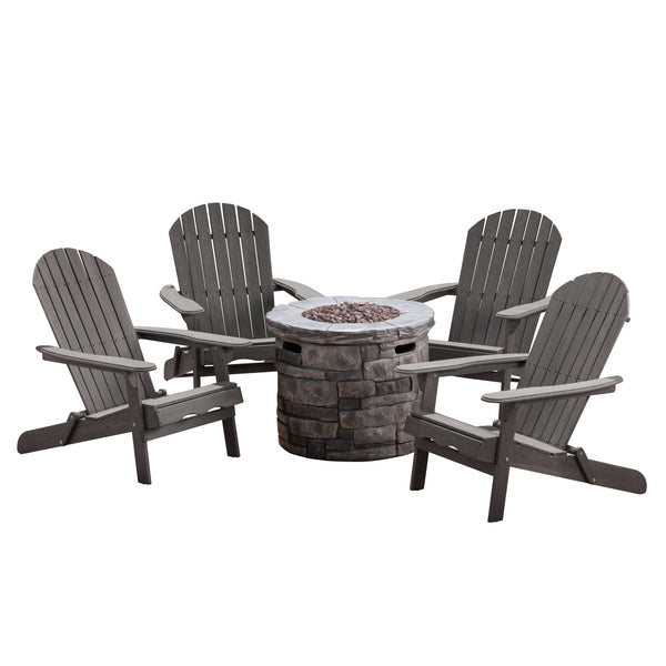 gdf studio Jasper Outdoor Acacia Wood 5 Piece Adirondack Chair and Fire Pit Set