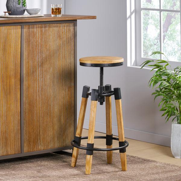 Gdf Studio Javadel Modern Industrial Antique Firwood Adjustable Barstool With Iron Accents