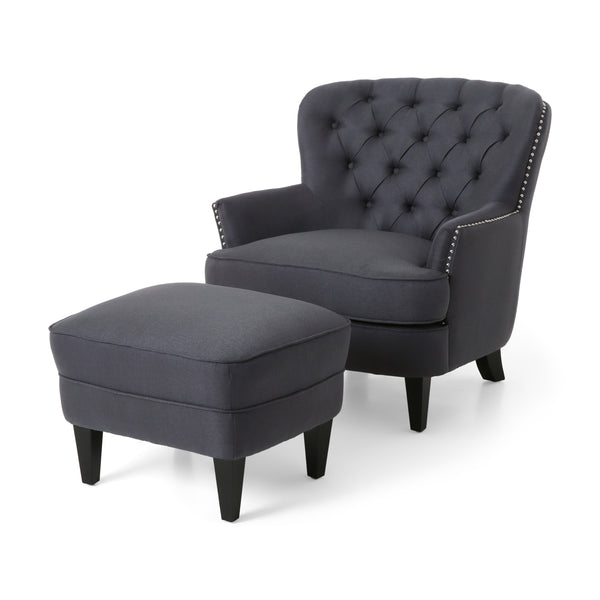 Gdf Studio Jaxen Contemporary Tufted Fabric Club Chair And Ottoman Set