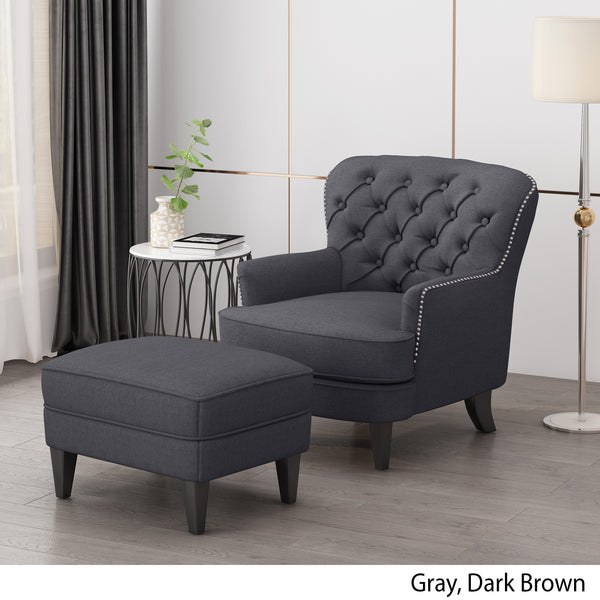 Gdf Studio Jaxen Contemporary Tufted Fabric Club Chair And Ottoman Set