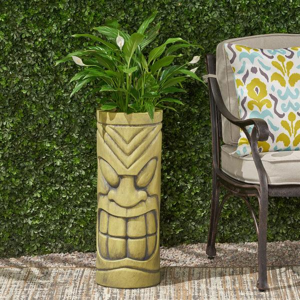 Gdf Studio Jayleen Outdoor Tiki Urn Antique Green Finish