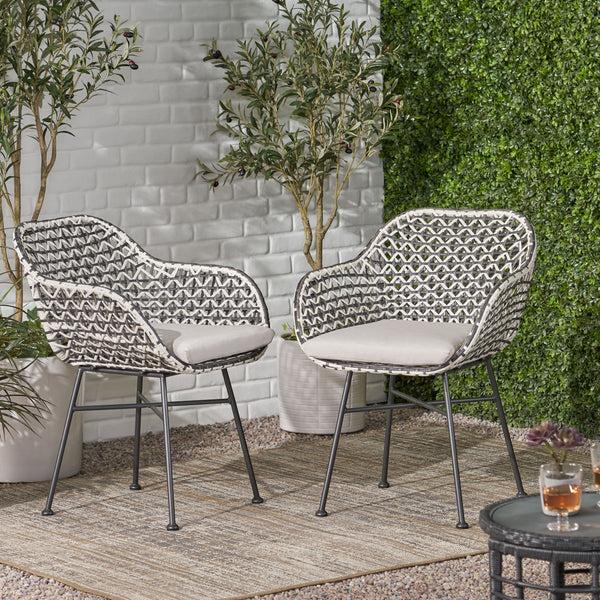 Gdf Studio Jayline Outdoor Wicker Chair With Cushion (Set Of 2)