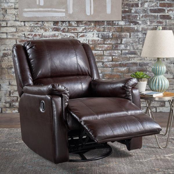 Gdf Studio Jemma Tufted Brown Leather Swivel Gliding Recliner Chair