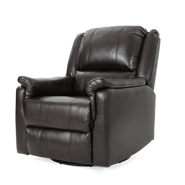 gdf studio Jemma Tufted Brown Leather Swivel Gliding Recliner Chair